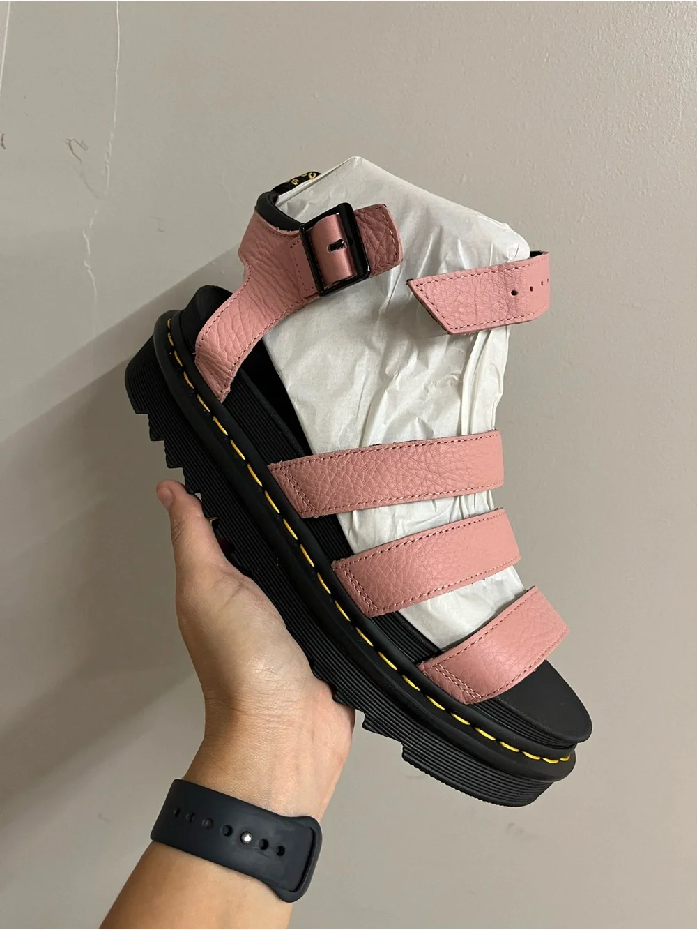 Dr. Martens Pink Leather Platform Sandals - Picture 1 of 4